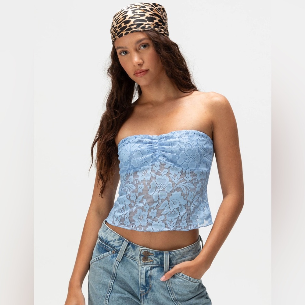 NWT RSQ Womens Lace Tube Top in Light Blue Size Medium